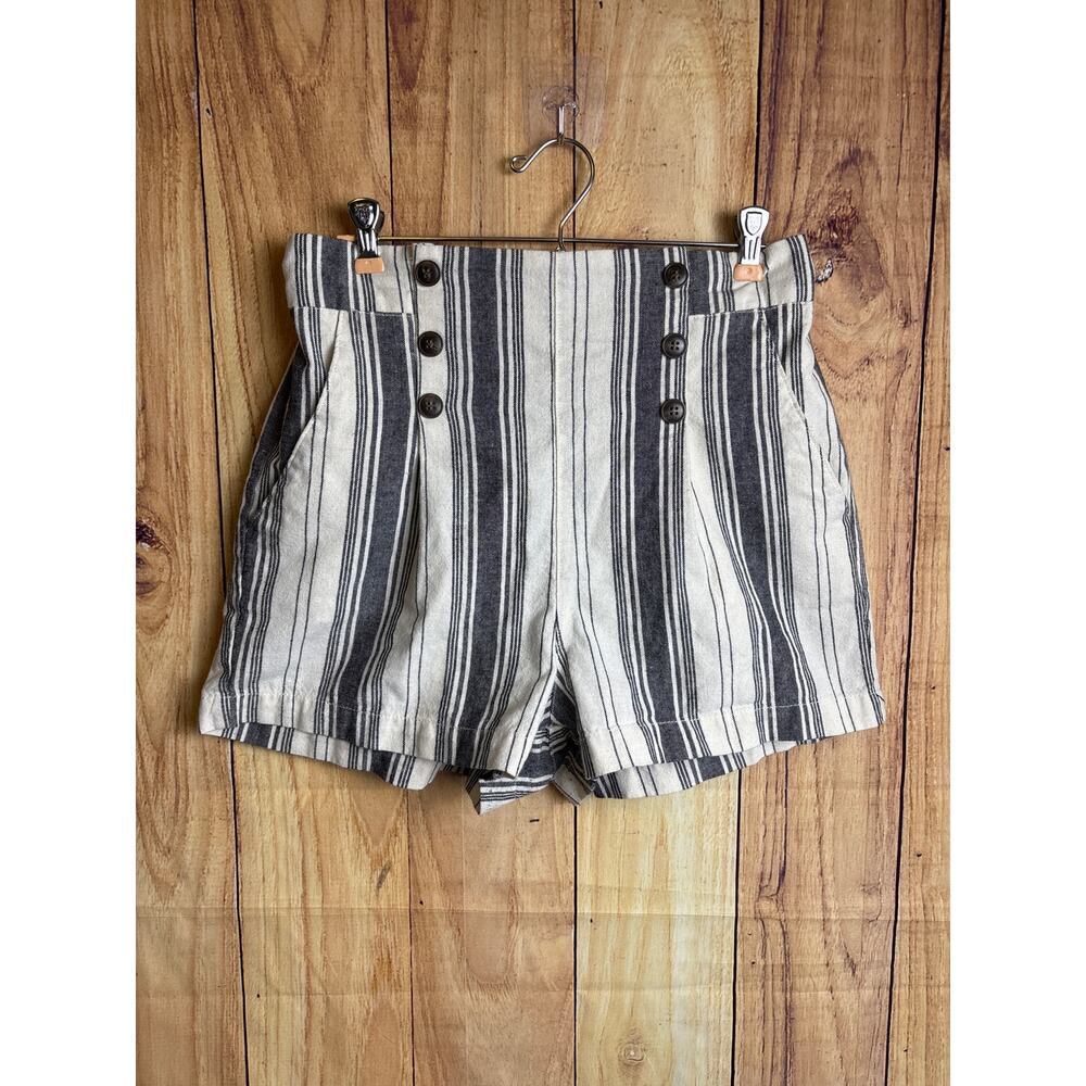 CiSono Striped Linen Shorts with Pockets Women's Size L